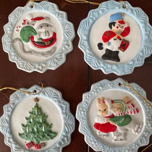 VTG Jasco Hand-painted Snowflake Greetings Ornaments Set of 6 Taiwan 1980’s 3” - Picture 4 of 8